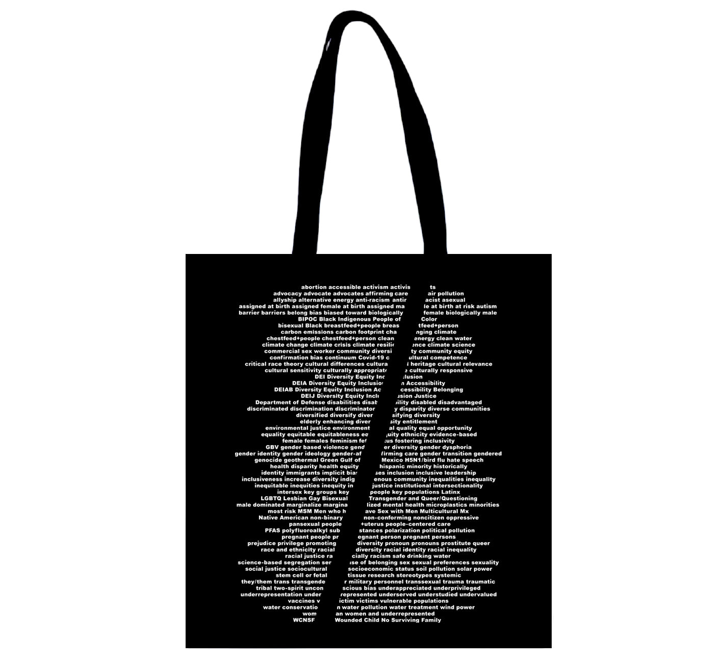DEI Tote Bag Diversity Equity Inclusion White Text on Black