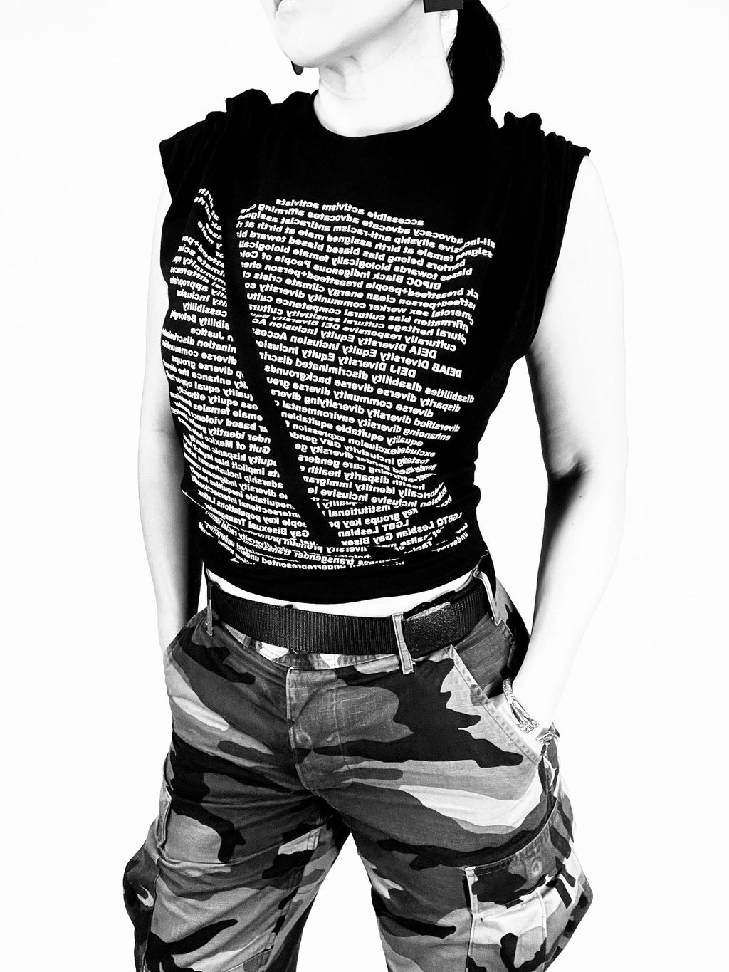 DEI Tshirt Diversity Equity Inclusion White Text on Black Protest Tee