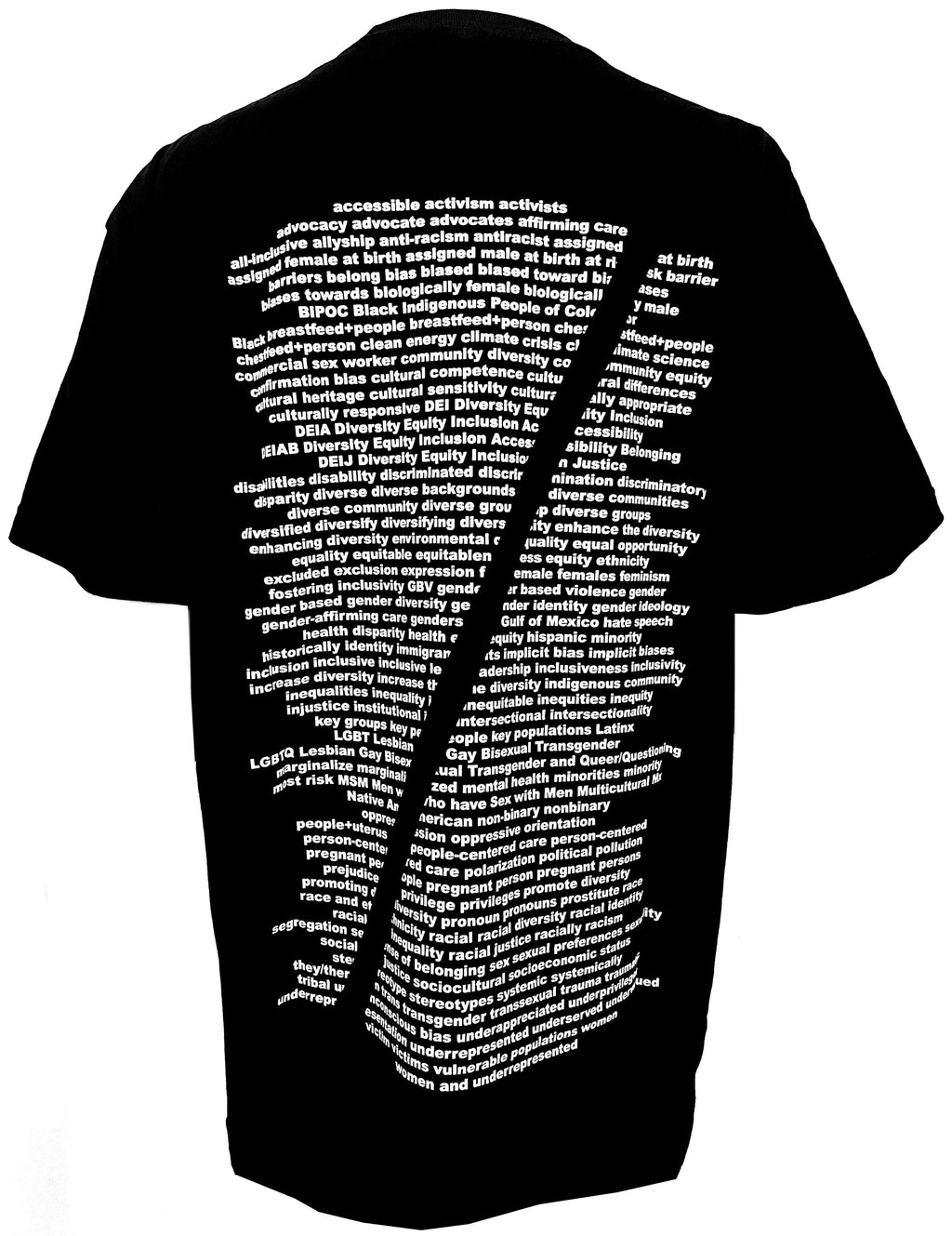 DEI Tshirt Diversity Equity Inclusion White Text on Black Protest Tee